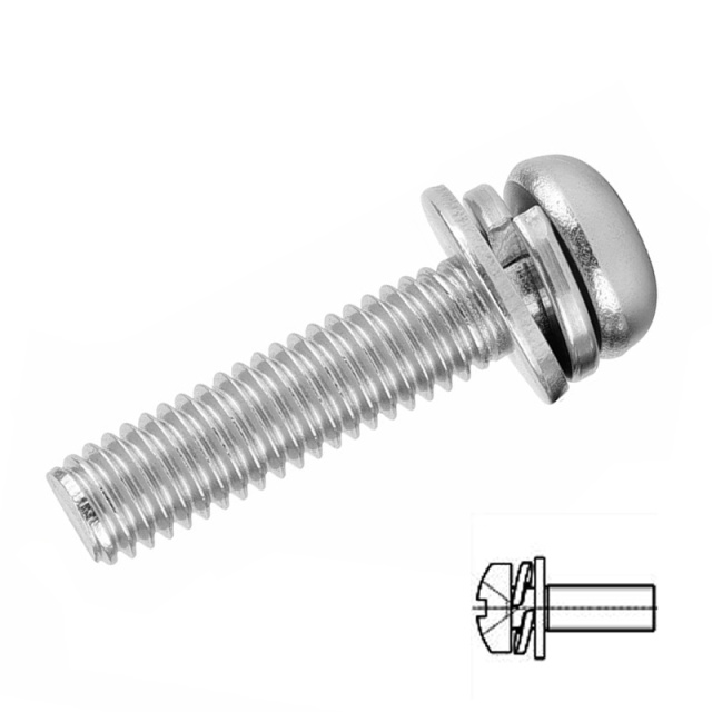 GB 9074.8 Cross Recess Pan Head Screw with Spring & Plain Washer Assembly M2x12 304 Stainless Steel
