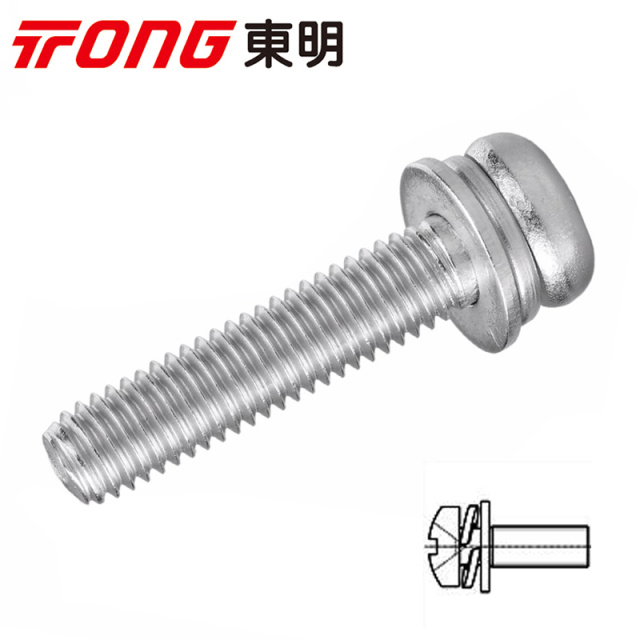 GB 9074.4 Cross Recess Pan Head Screw with Spring & Plain Washer Assembly M1.6x12 304 Stainless Steel