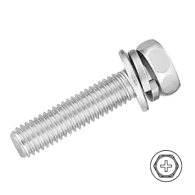 GB 9074.13 304 Cross Recess Hex Head Screw with Washers M4x6 304 Stainless Steel