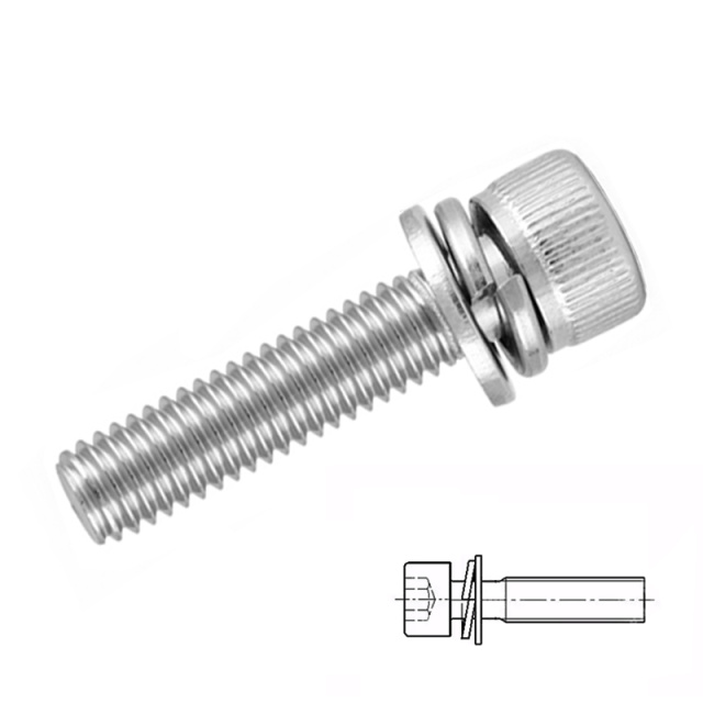 Socket Head Cap Screw with Spring & Plain Washers M2x14 304 Stainless Steel